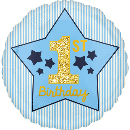 Feestbazaar Folieballon 1st Birthday Blauw/Goud - 45cm