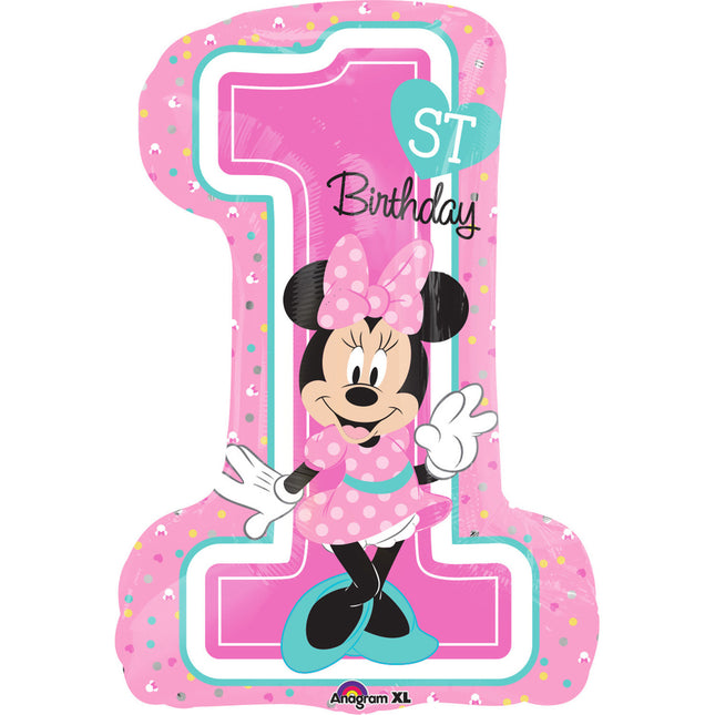 Feestbazaar Folieballon 1st Birthday Minnie Mouse XL cijfer