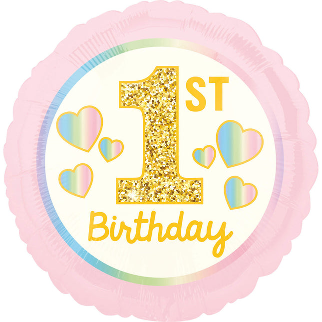 Feestbazaar Folieballon 1st Birthday Roze/Goud - 45cm
