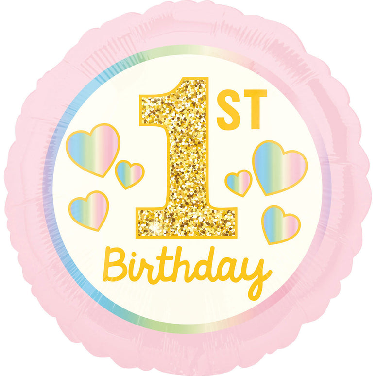 Feestbazaar Folieballon 1st Birthday Roze/Goud - 45cm