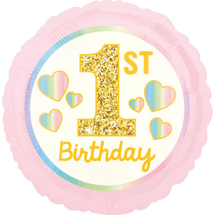 Feestbazaar Folieballon 1st Birthday Roze/Goud - 45cm
