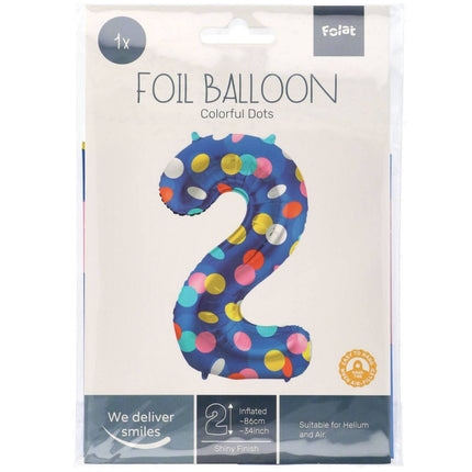 Feestbazaar Folieballon '2' Kleurrijke Stippen