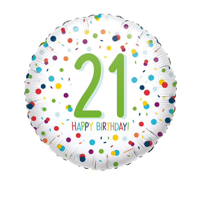 Feestbazaar Folieballon 21 Jaar Confetti Print - 45cm