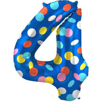 Feestbazaar Folieballon '4' Kleurrijke Stippen