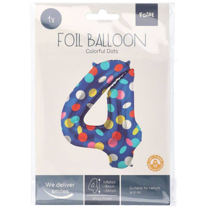 Feestbazaar Folieballon '4' Kleurrijke Stippen