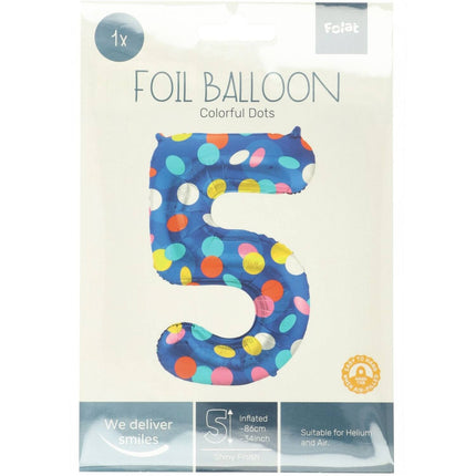 Feestbazaar Folieballon '5' Kleurrijke Stippen