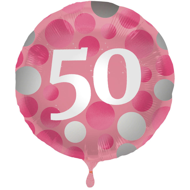 Feestbazaar Folieballon 50 Jaar Glossy Pink - 45cm