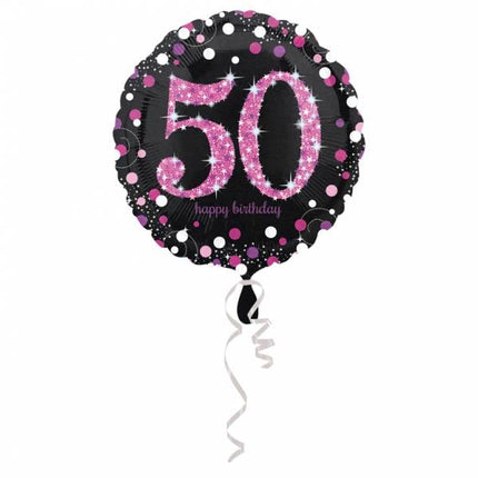 Feestbazaar FolieBallon 50 jaar happy birthday pink 43cm