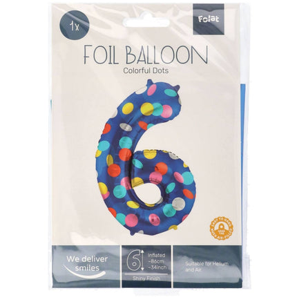 Feestbazaar Folieballon '6' Kleurrijke Stippen