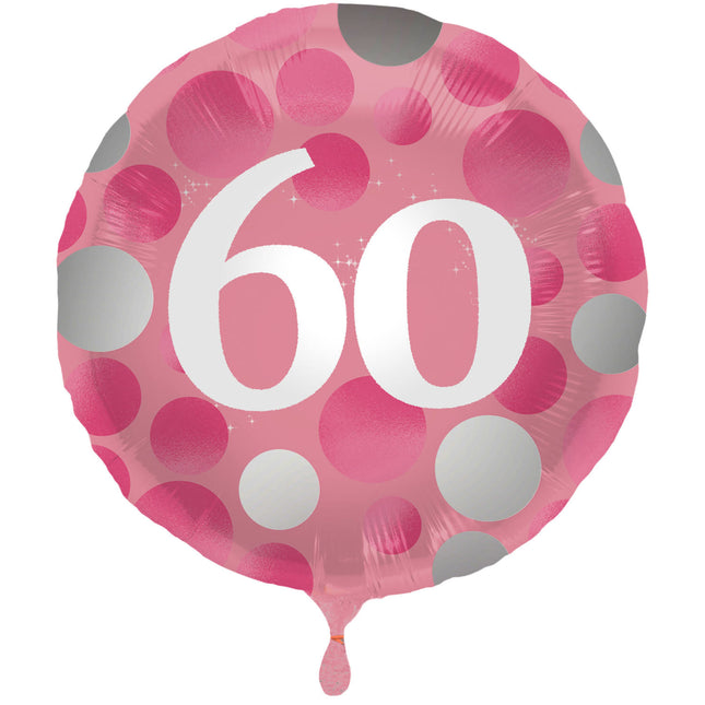 Feestbazaar Folieballon 60 Jaar Glossy Pink (45cm)
