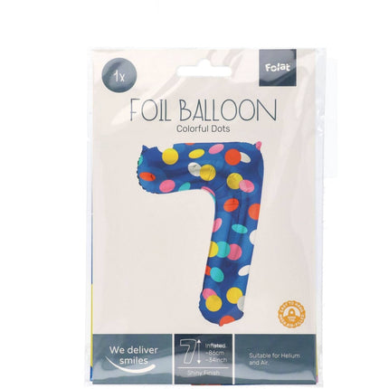 Feestbazaar Folieballon '7' Kleurrijke Stippen