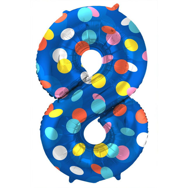 Feestbazaar Folieballon '8' Kleurrijke Stippen