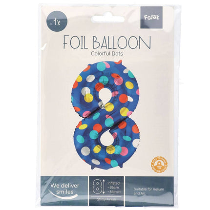 Feestbazaar Folieballon '8' Kleurrijke Stippen