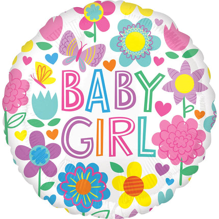 Feestbazaar Folieballon Baby Girl Bloemen (43cm)
