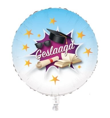 Feestbazaar Folieballon Blauw/Wit “Geslaagd“ 45 cm