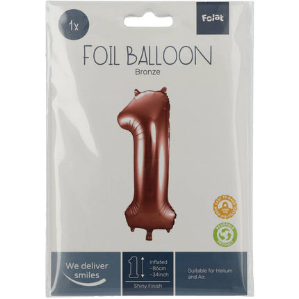 Feestbazaar Folieballon Brons Cijfer 1 - 86 cm