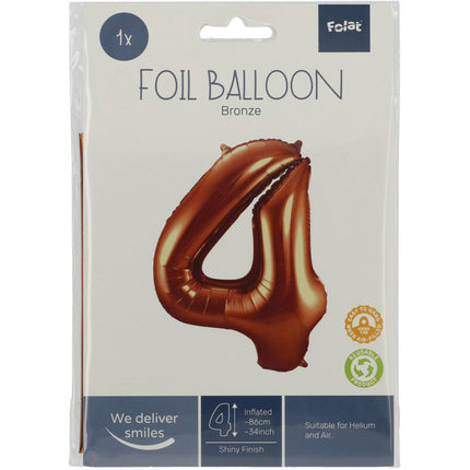 Feestbazaar Folieballon Brons Cijfer 4 - 86 cm