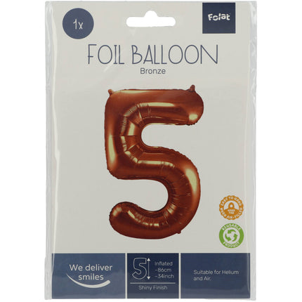 Feestbazaar Folieballon Brons Cijfer 5 - 86 cm