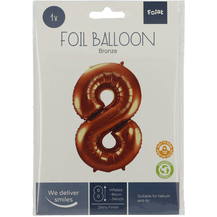 Feestbazaar Folieballon Brons Cijfer 8 - 86 cm