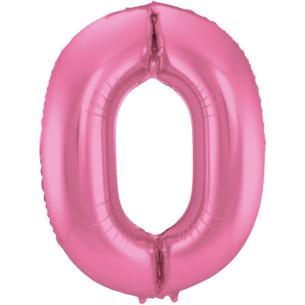 Feestbazaar Folieballon Cijfer 0 Metallic Mat Roze (86cm)