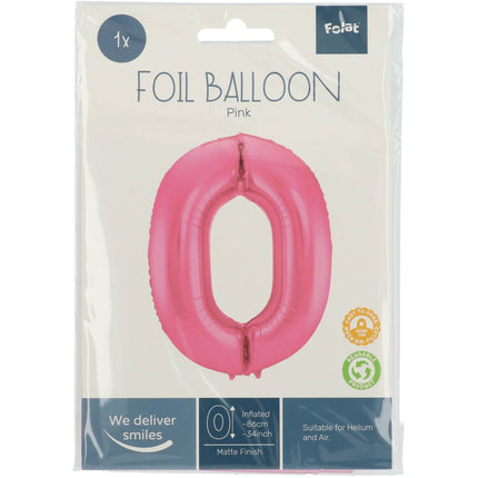 Feestbazaar Folieballon Cijfer 0 Metallic Mat Roze (86cm)