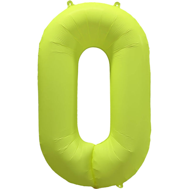 Feestbazaar Folieballon Cijfer 0 Neon Geel (86cm)