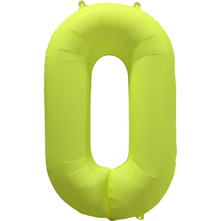 Feestbazaar Folieballon Cijfer 0 Neon Geel (86cm)