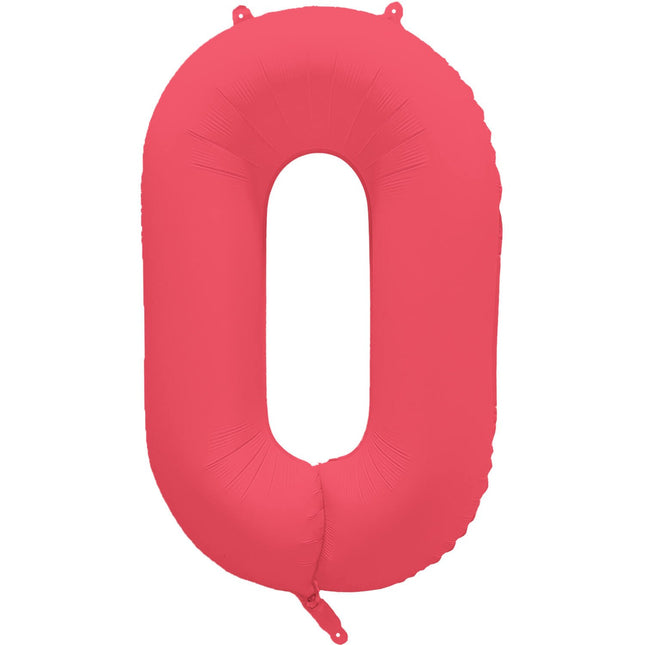 Feestbazaar Folieballon Cijfer 0 Neon Rood (86cm)