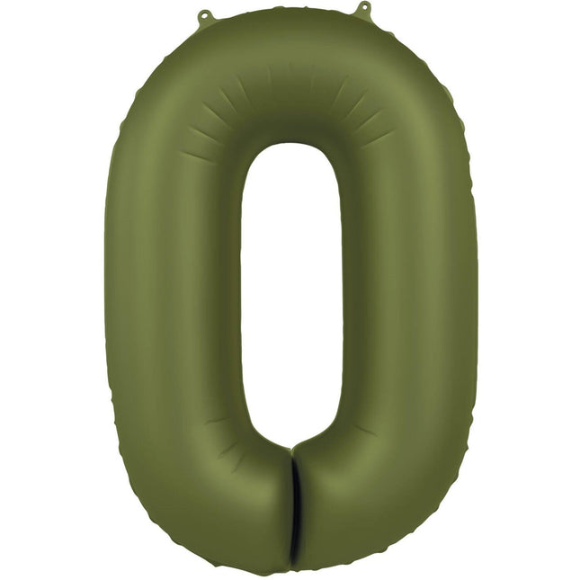 Feestbazaar Folieballon Cijfer 0 Olijfgroen Mat (86cm)