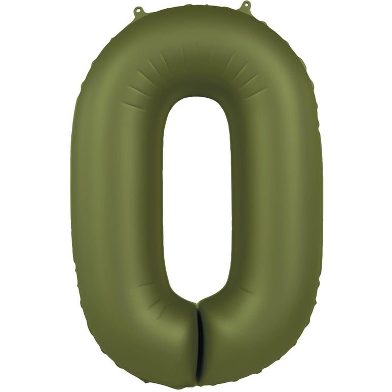 Feestbazaar Folieballon Cijfer 0 Olijfgroen Mat (86cm)