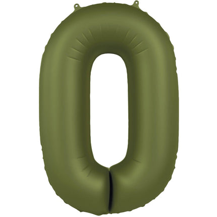 Feestbazaar Folieballon Cijfer 0 Olijfgroen Mat (86cm)