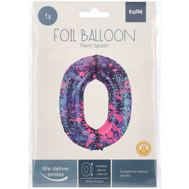 Feestbazaar Folieballon Cijfer 0 Paint Splash Neon (86cm)