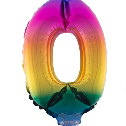 Feestbazaar Folieballon Cijfer 0 Regenboog - 41cm