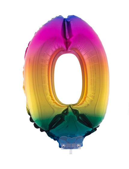 Feestbazaar Folieballon Cijfer 0 Regenboog - 41cm