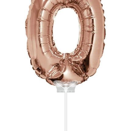 Feestbazaar Folieballon Cijfer '0' Rose Goud 40cm met stokje