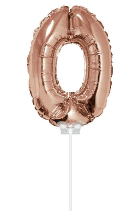 Feestbazaar Folieballon Cijfer '0' Rose Goud 40cm met stokje