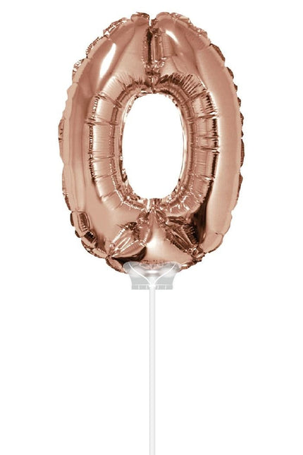 Feestbazaar Folieballon Cijfer '0' Rose Goud 40cm met stokje