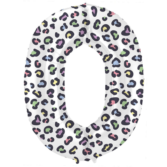 Feestbazaar Folieballon Cijfer 0 Wit Met Panterprint  (86cm)