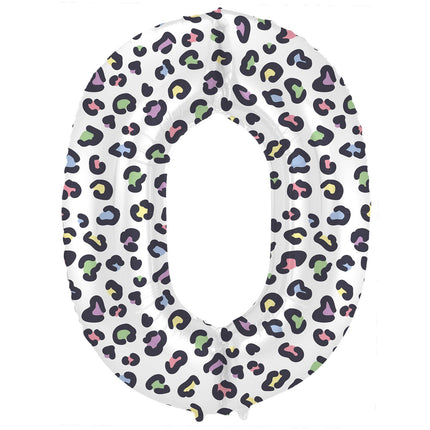 Feestbazaar Folieballon Cijfer 0 Wit Met Panterprint  (86cm)