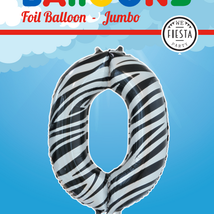Feestbazaar Folieballon Cijfer 0 Zebra (86cm)