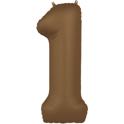 Feestbazaar Folieballon Cijfer 1 Bruin Mat (86cm)