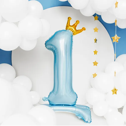 Feestbazaar Folieballon Cijfer 1 Hemelsblauw Op Standaard 84cm