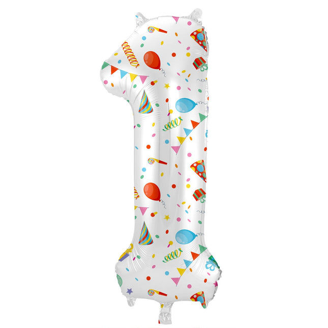 Feestbazaar Folieballon Cijfer 1 Joyful Party - 86 cm