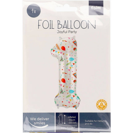 Feestbazaar Folieballon Cijfer 1 Joyful Party - 86 cm