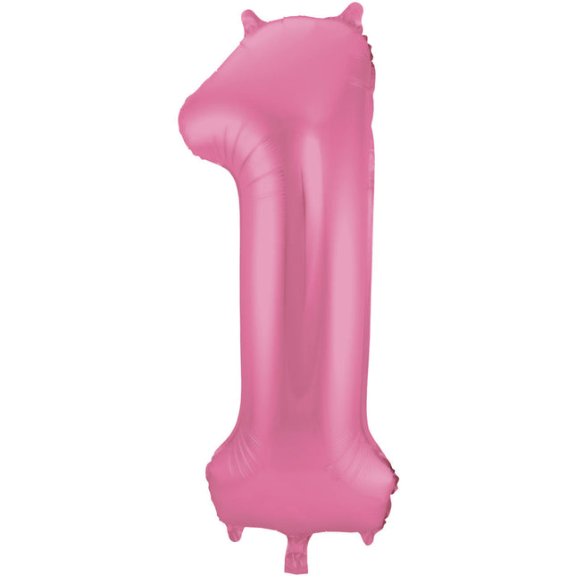 Feestbazaar Folieballon Cijfer 1 Metallic Mat Roze (86cm)
