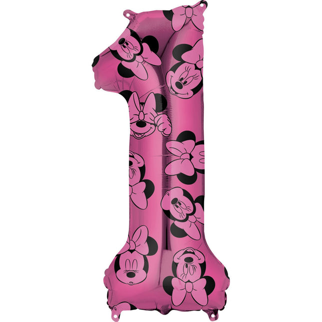 Feestbazaar Folieballon Cijfer 1 Minnie Mouse Roze (66cm)