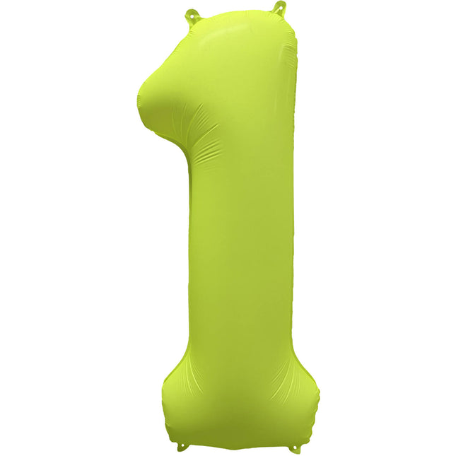 Feestbazaar Folieballon Cijfer 1 Neon Geel (86cm)