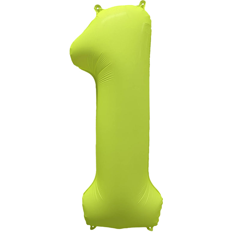 Feestbazaar Folieballon Cijfer 1 Neon Geel (86cm)