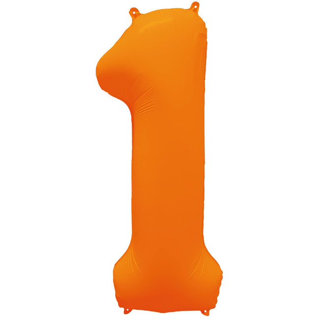 Feestbazaar Folieballon Cijfer 1 Neon Oranje (86cm)