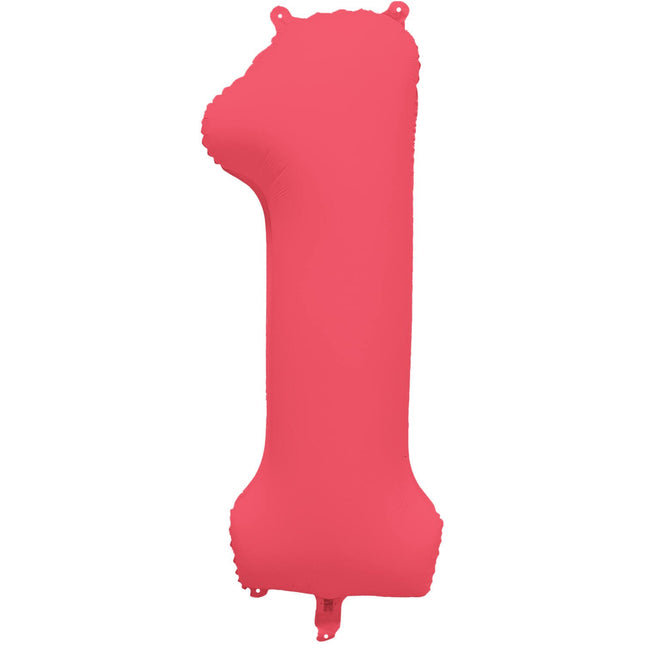 Feestbazaar Folieballon Cijfer 1 Neon Rood (86cm)